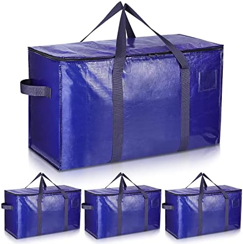 Uhogo 110L 3 Pack Heavy Duty Extra Large Storage Bags - Thicker Waterproof Storage Bags with Zips for Moving, Travelling, Camping, University, Garden Tools, Holiday Decorations Storage - Blue