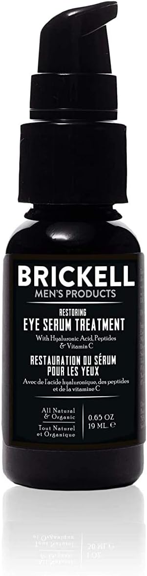 Brickell Men's Restoring Eye Serum Treatment for Men, Natural and Organic Eye Serum to Firm Wrinkles, Reduce Dark Circles, and Promote Youthful Skin .65 Ounce, Unscented.