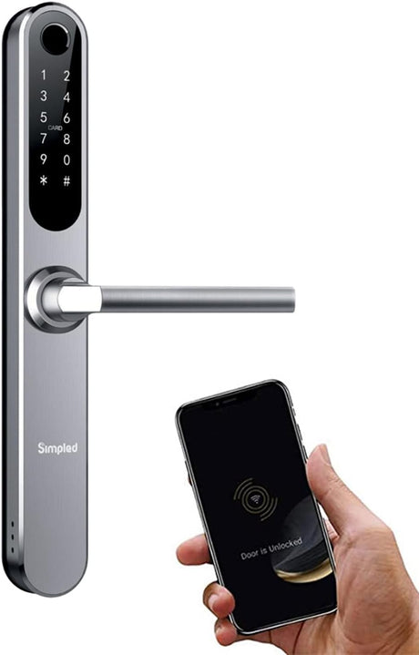 Simpled EF Weatherproof SlimSeries Smart Lock Touch, 7-in-1, Fingerprint Keyless Security Entry Door Lock, Bluetooth Electronic Deadbolt, Smartphone Access- Designed for The UK Weather, Silver.