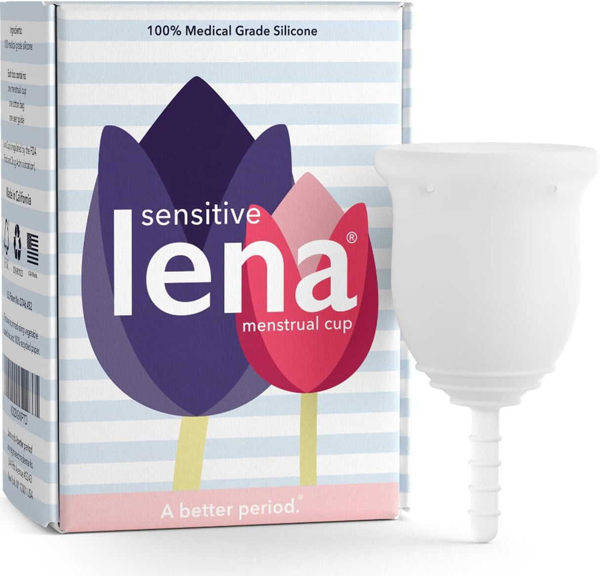 Lena Sensitive Menstrual Cup - Reusable, Soft Silicone, Light & Heavy Flow, Beginner Use - Ideal Alternative to Tampons, Pads, Period Underwear - Dye-free - Period Solution - Regular Capacity - Clear.