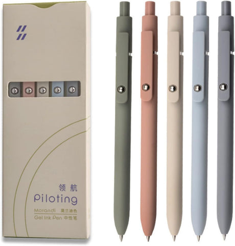 UIXJODO Gel Pens, 5 Pcs 0.5mm Japanese Black Ink Pens Fine Point Smooth Writing Pens with Silicone Grip, High-End Series Metal Clip Retractable Pens (10 Pcs Morandi).