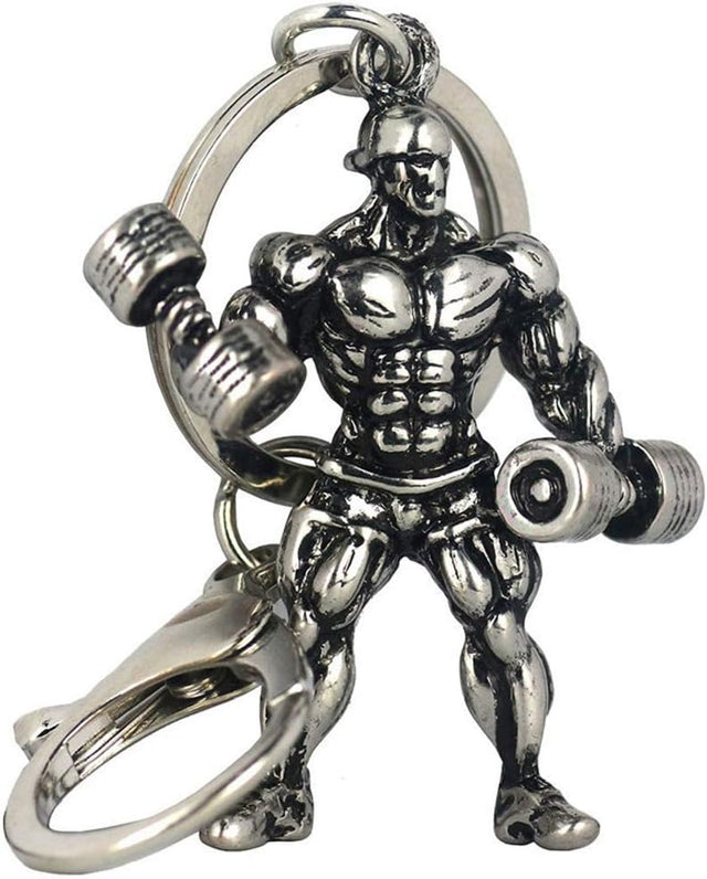 Strong Man Bodybuilder Keychain Fitness Gym Dumbbell Strength Sport Keyring Gift.