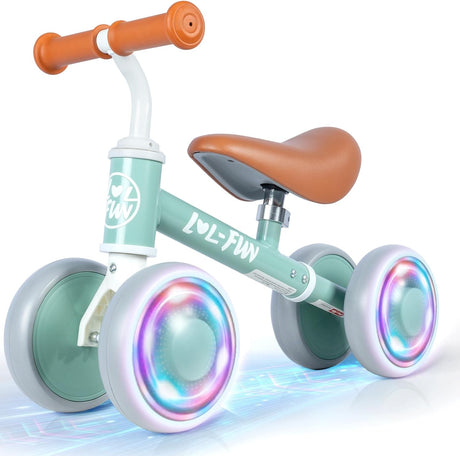 LOL-FUN Baby Balance Bike 1 Year Old, Colorful Lighting Baby First Bike for One Year Old Boys Girls, Ride On Toy for Toddlers 12-36 Months with 4 LED Wheels & Adjustable Seat.