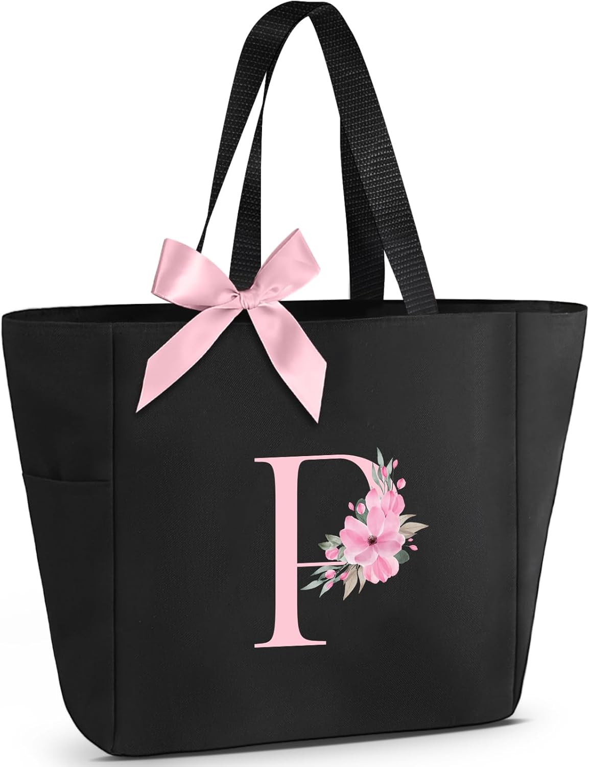 Vavabox A-Z Initial Personalized Tote Bag,Waterproof Gifts for Women, Bridesmaids,Mom,Teachers,Friends (A, Black).