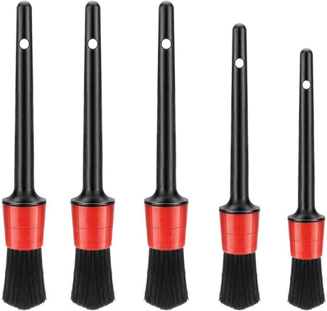 Cosswe Car Detailing Brushes,5 Pieces Natural Boar Hair Automotive Detail Cleaning Brush Set with Plastic Handle for Cleaning Wheels,Tire, Interior, Exterior, Leather, Air Vents.