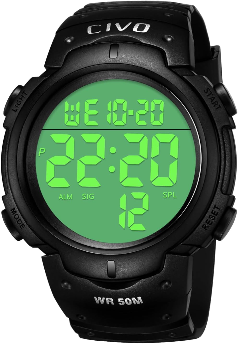 CIVO Wrist Watches Digital Mens Waterproof Black Sport Watch for Men Military Alarm Timer Date Stopwatch.