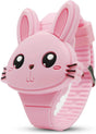 Busaky Kids Cute Digital Watch ,Cute Rabbit Shape Girl Watch LED Fashion Silicone Animal Shape Clamshell Design Wrist Watch Girl Best Gifts Pink.