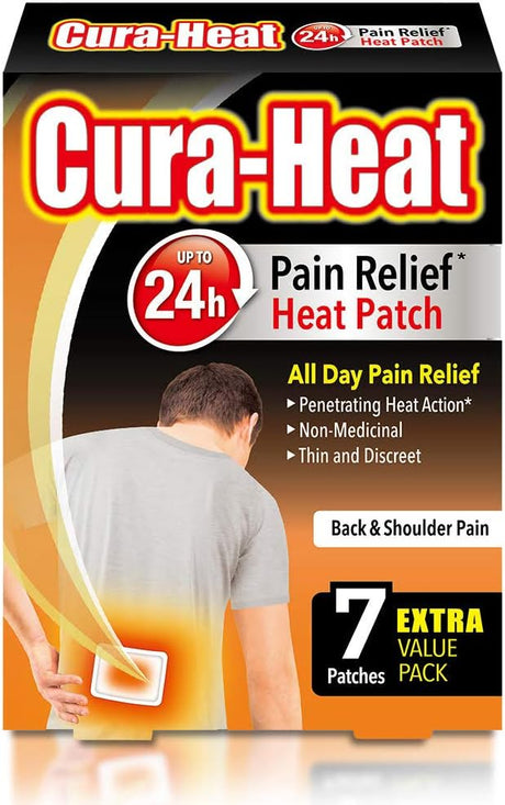 Cura-Heat Back and Shoulder Pain Heat Patch | 7 Patches | Targeted Pain Relief | Pain Relief up to 24h | Penetrating Heat Action.