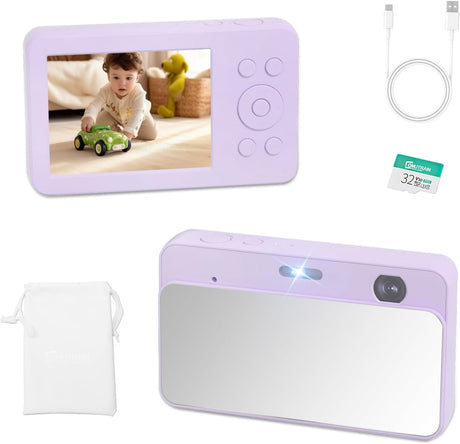 MUTRAIN Slide Open Digital Point and Shoot Android Camera with Mirror, 1080P Photography Practice, PURPLE, X10, 32G.