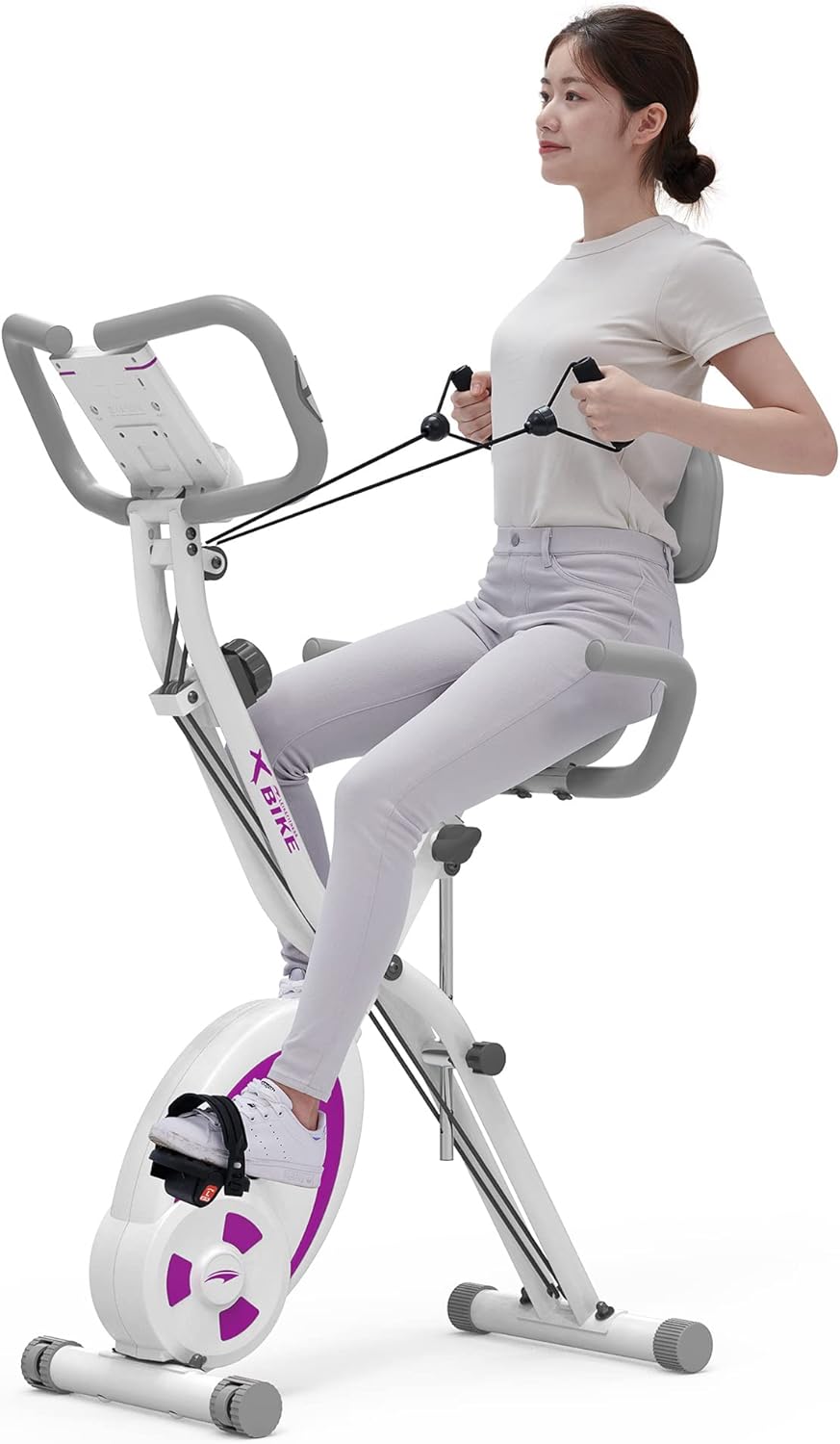 leikefitness Folding Stationary Bike Recumbent Exercise Bike w/Arm Resistance Bands-Pulse Sensor-LCD Monitor and Easy to Assemble Indoor Cycling Bike 2280 (PURPLE).