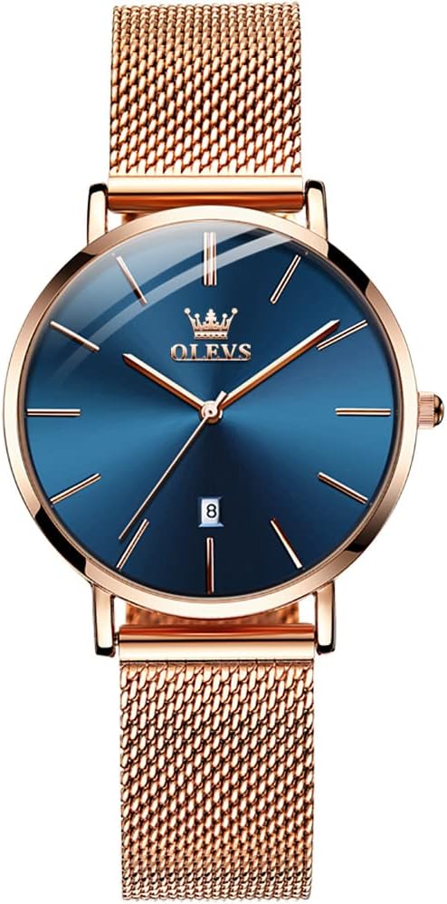 OLEVS Ladies Ultra Thin Watches, Big Dial Stainless Steel Mesh Strap Casual Ladies Watch, Japanese Quartz Waterproof Watch for Women, Ladies Dress Watch with Date.