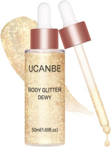 UCANBE Hydrating Body Shimmer Face Glitter Highlighter Makeup Liquid Glow Lotion for Women Holographic Luminizer for Hair for Valentine's Day Gifts (Silver White, 02).