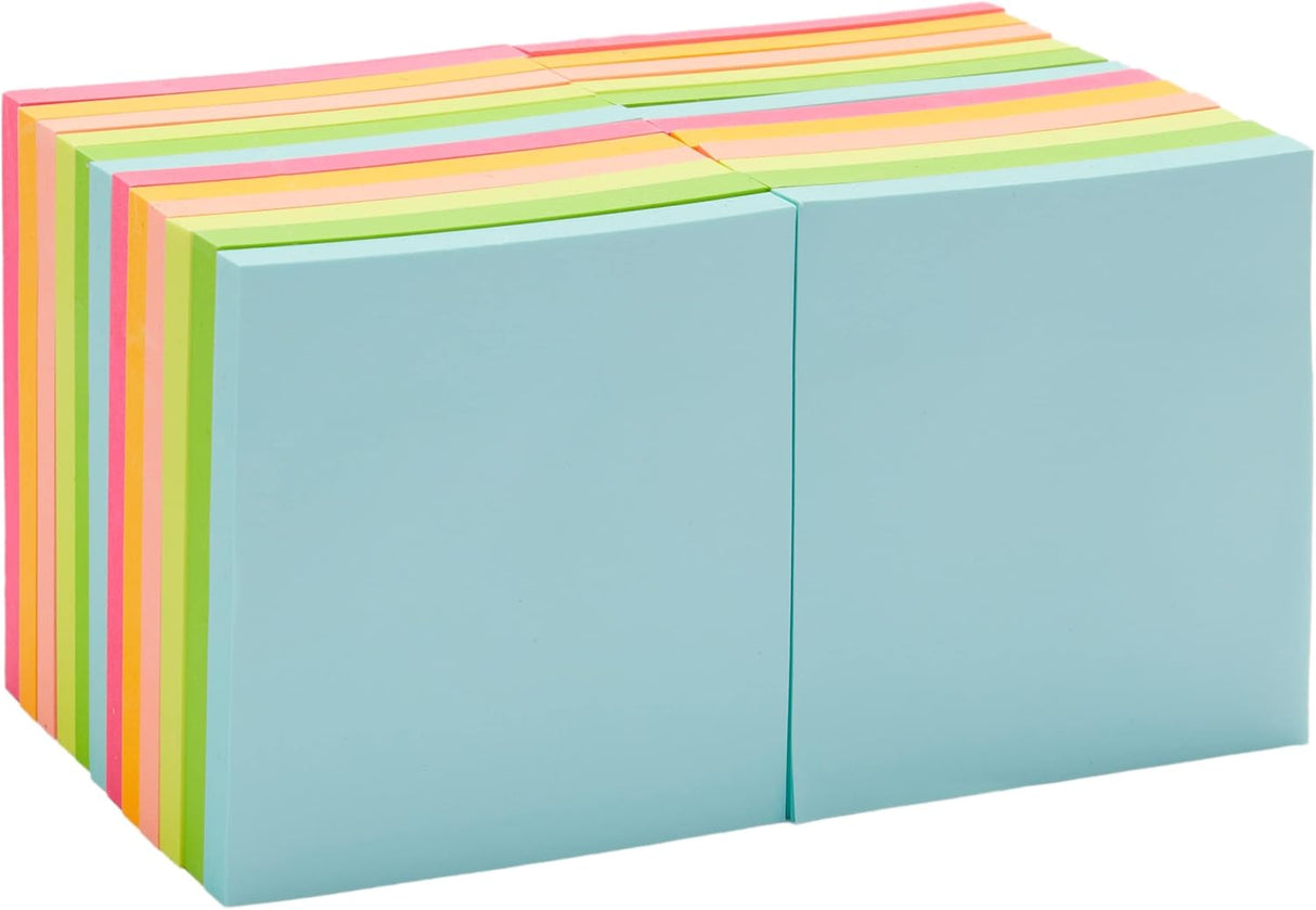 Amazon Basics Square Sticky Notes, 7.6 x 7.6 cm Assorted Colours, 12-Pack