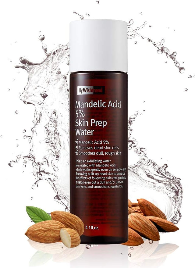 BY WISHTREND Mandelic Acid 5% Skin prep Water, Gentle Skin exfoliator for face, Ideal for Sensitive Skin | Helping clogged pores and Pigmentation (4.1 Fl Oz (Pack of 1)).