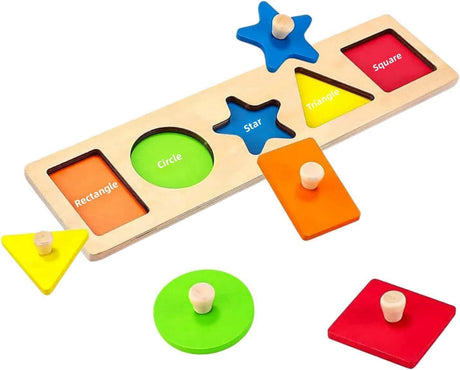 Wooden Shape Puzzles,Multiple Shapes Wooden Jigsaw for 1 Year Old,Montessori Wood Puzzle Toy with Knobs Early Education Toys for Baby Toy Learning Educational (5 Shapes Wooden Puzzles).