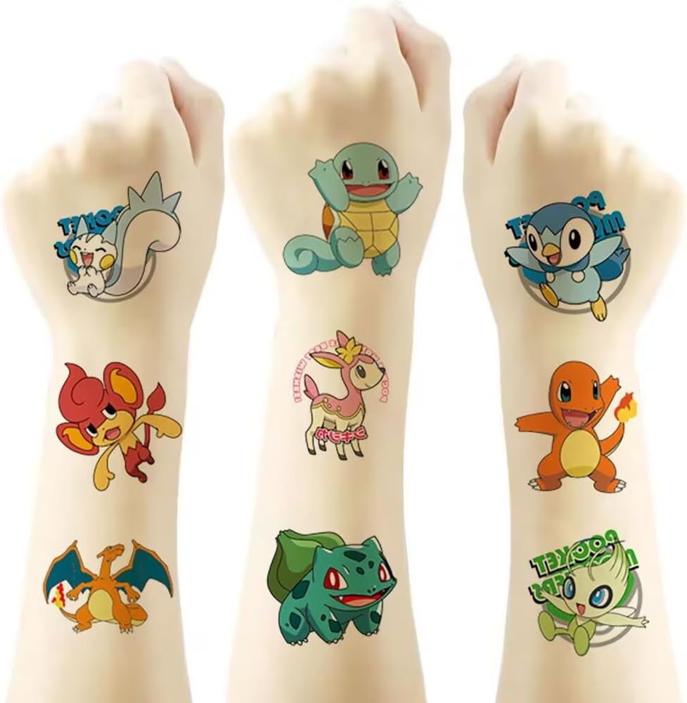 Poké Cartoon Temporary Tattoo for Kids, 20 Sheets Big Children's Temporary Tattoo Body Art Tattoo Stickers,Goody Bag Stuffers Party Bag Fillers (2x2) ….