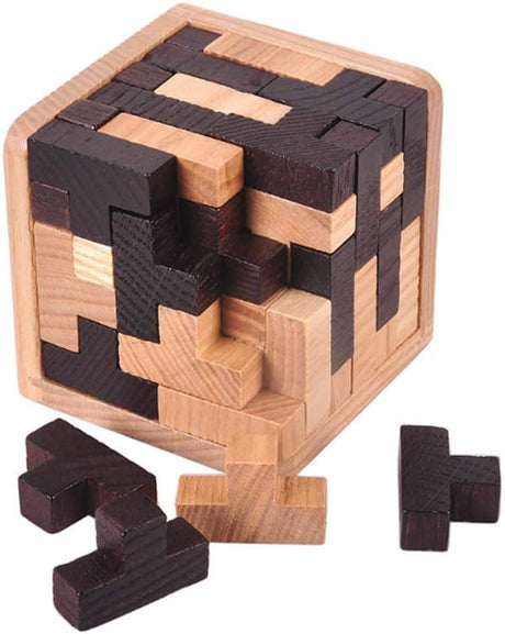 Gobus Wooden Magic Cube 54 Pieces T Shape Building Blocks Jigsaw Puzzle Brain Teaser Puzzle.