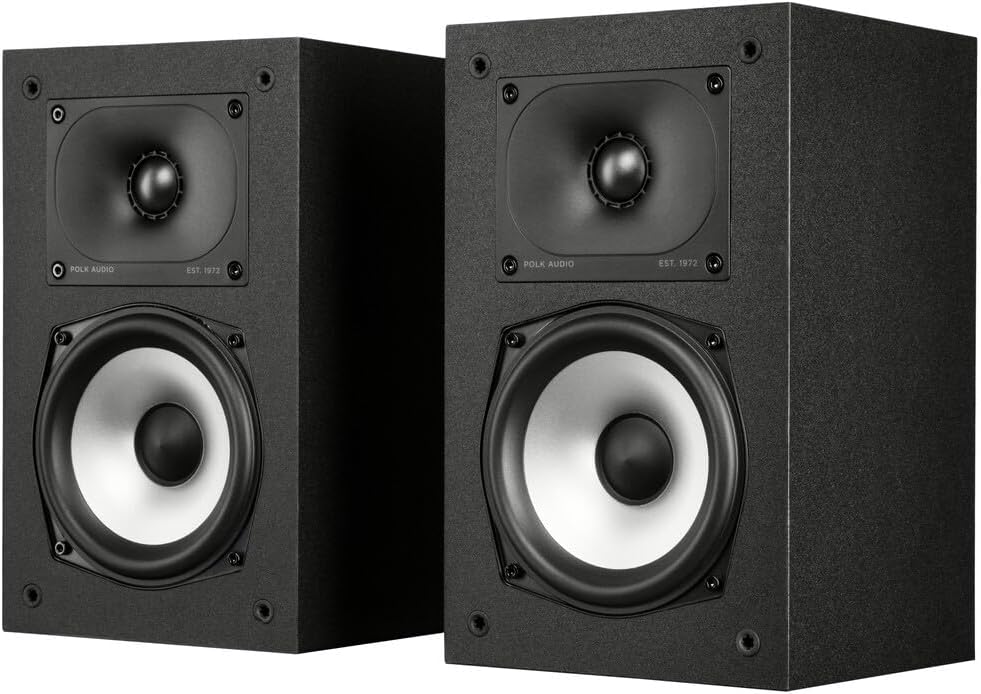 Polk Audio Monitor XT15 High-Resolution Compact Bookshelf Loudspeakers, Hi-Res Certified Performance, Dolby Atmos Certified & DTS:X Compatible, Black.