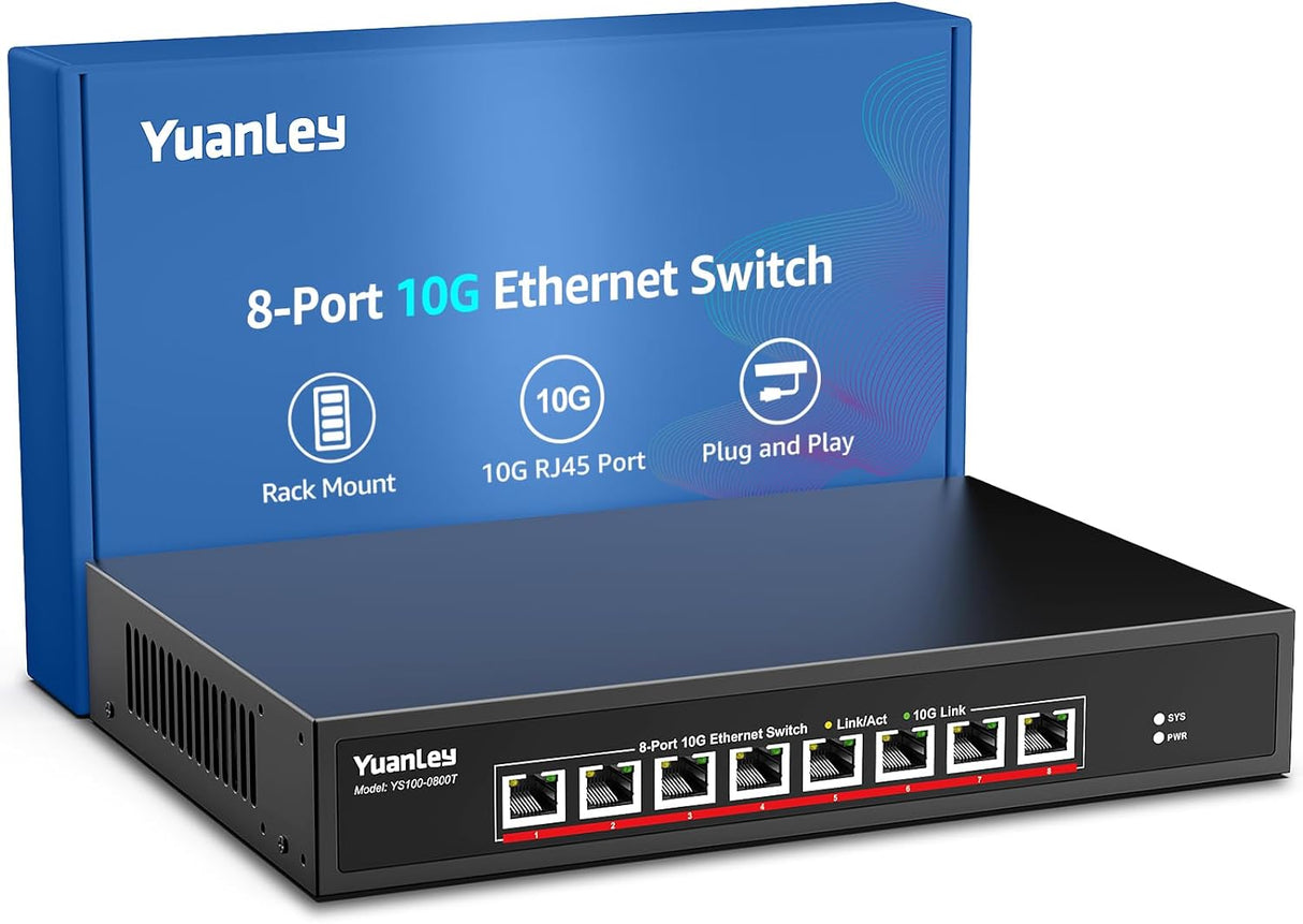 6 Port 2.5G Umanaged Ethernet Switch, 5 x 2.5G Base-T Ports, 1 x 10G SFP, Compatible with 100/1000/2500Mbps, Metal Fanless, Desktop/Wall Mount YuanLey 2.5Gbe Network Switch for Wireless AP, NAS, PC