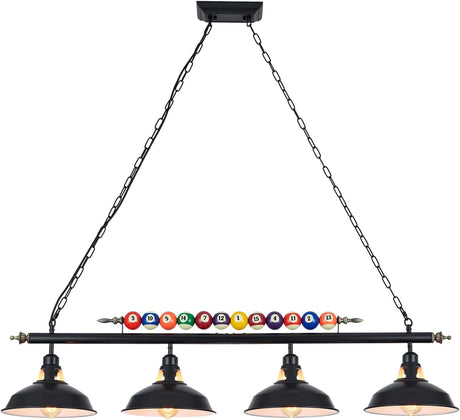 KEELED Pool Table Lights with 4 Black Matte Metal Shades, 127cm/50in Long, Perfect for 7'-8' Pool Tables, Snooker Table, Game Room, Kitchen Island (E27 Bulb Not Included).