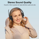 Wireless Headset with Noise Cancelling Microphone, 30H+ Talking Time Bluetooth Headset with Mic Mute, On Ear Wired or Wireless PC Headphone for Work/Ms Teams/Zoom/Laptop/Mobile Phone/Office/Home