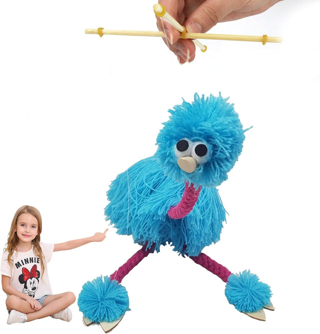 Ostrich Marionette String Puppet - Handmade Kids Marionettes Toys, Plush Funny String Clown Doll, Pull String Puppet Crafts Interactive Educational Props Gift for Kids Children Boy Girl Adults, Blue.