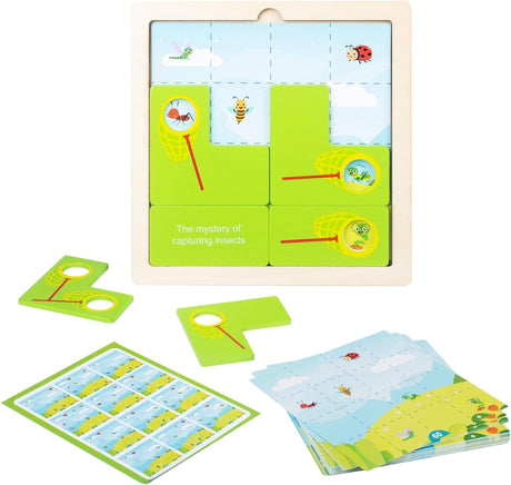 Wooden Jigsaw Puzzle, Mystery of Capture Insects Game, Montessori Educational Toy, Development of Children's Observation and Logical Thinking, Suitable for Boys and Girls 3 Years and Up.