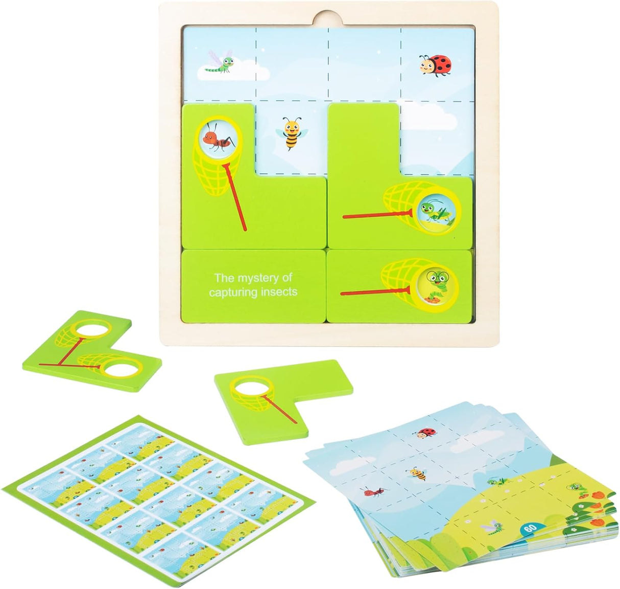 Wooden Jigsaw Puzzle, Mystery of Capture Insects Game, Montessori Educational Toy, Development of Children's Observation and Logical Thinking, Suitable for Boys and Girls 3 Years and Up