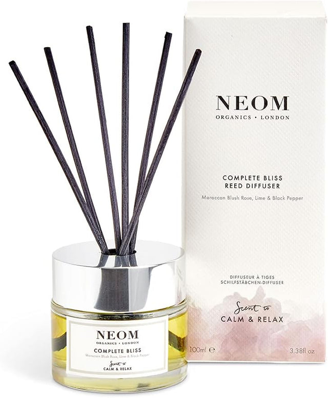 Neom- Complete Bliss Luxury Reed Diffuser, 100ml | Blush Rose, Lime & Black Pepper | Scent To De-stress.