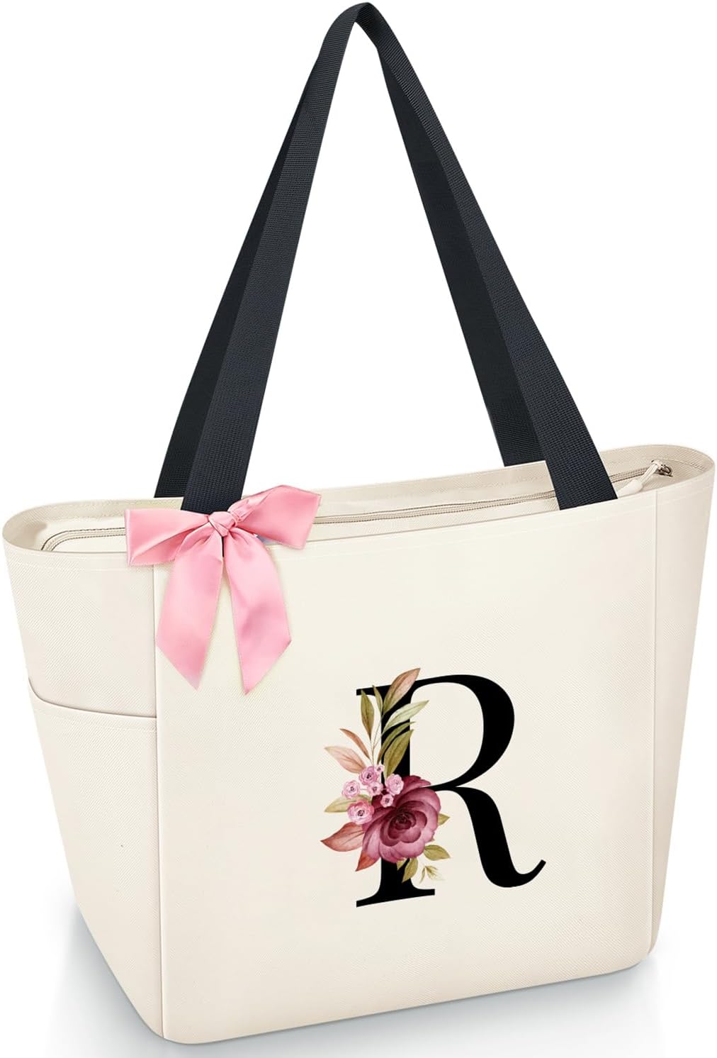 Vavabox A-Z Initial Personalized Tote Bag,Waterproof Gifts for Women, Bridesmaids,Mom,Teachers,Friends (A, Black).