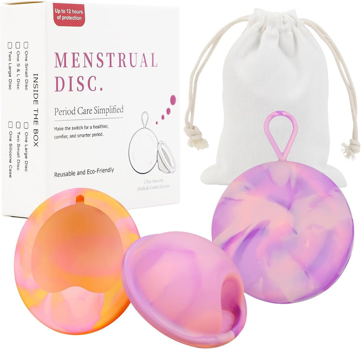 EACHPT Menstrual Cups, Pack of 2 Reusable Menstrual Disc Soft Grade Silicone Menstrual Cup - Comfortable, Leak-Proof Period Protection,Small Large Sizes,Tampon, Pad, Cup Alternative.