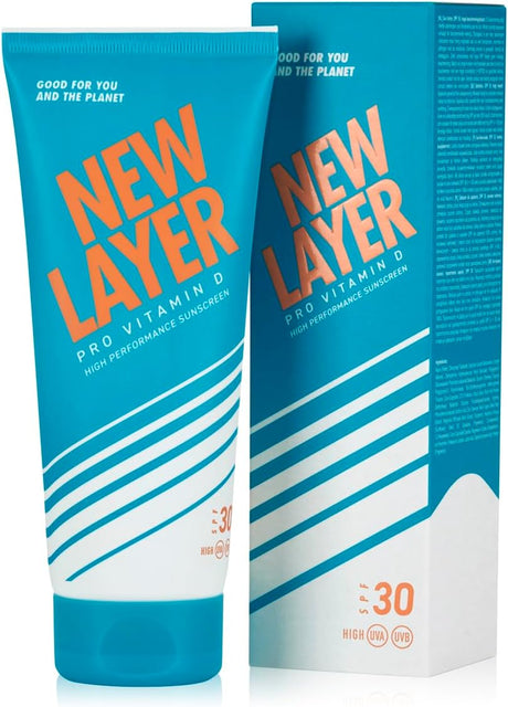 NEW LAYER Sunscreen | SPF 30 | Pro Vitamin D | Fast absorbing | Long lasting | Free of microplastic | Reef-friendly | Free of oxybenzone & octocrylene | Water resistant (200ml).