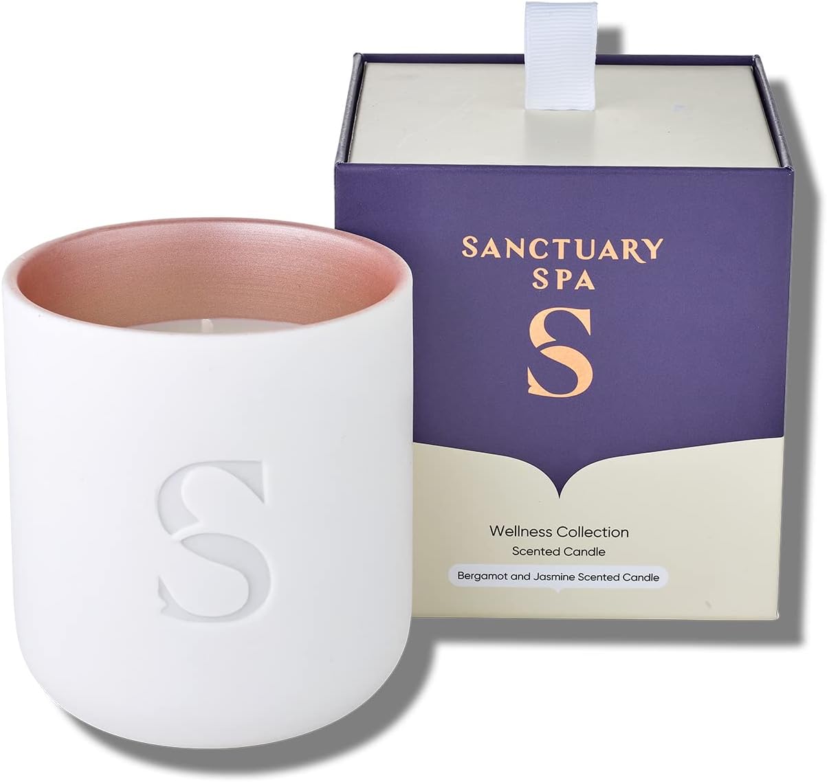 Sanctuary Spa Wellness Candle | Violet, Jasmine and Sandalwood Scented Ceramic Candle, 260 g | Natural Shea Wax | 45 Hour Burn Time | with Gift Box.