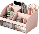 Desktop Organiser, Office Stationery Drawer Organizer Makeup Storage Box, Desk Tidy Organiser Pen Holder for Home Office and School (Pink)