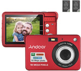 Andoer Digital Camera,Camera Digital Video Camcorder with 2 Batteries 8X Digital Zoom Anti-Shake 2.7 Inch LCD Camera for Adults/Seniors/Children/Teens-Red.