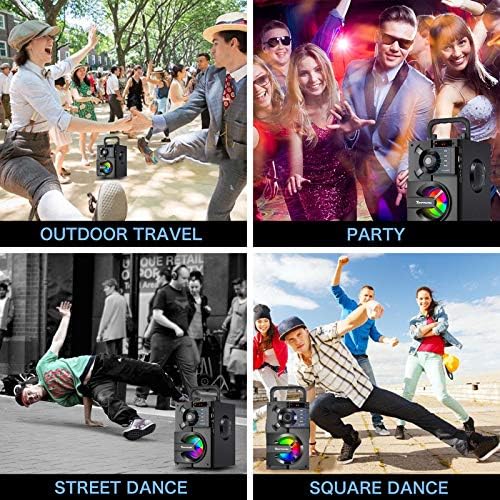 Portable Bluetooth Speakers with Subwoofer Wireless Stereo Sound Rich Bass, Outdoor Party Speaker Support Remote Control FM Radio LED Lights for Home, Travel, Camping