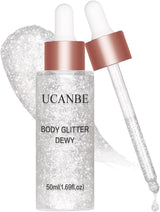 UCANBE Hydrating Body Shimmer Face Glitter Highlighter Makeup Liquid Glow Lotion for Women Holographic Luminizer for Hair for Valentine's Day Gifts (Silver White, 02).