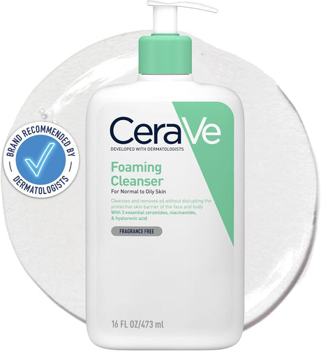 CeraVe Foaming Cleanser for Normal to Oily Skin 473ml with Niacinamide and 3 Essential Ceramides.