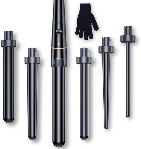 6 in 1 Curling Wand Set with Various Accessories, Tourmaline Ceramic Hair Curling Iron, Anti-Static Coating, Heat-Resistant Glove and 2 Hair Clips.