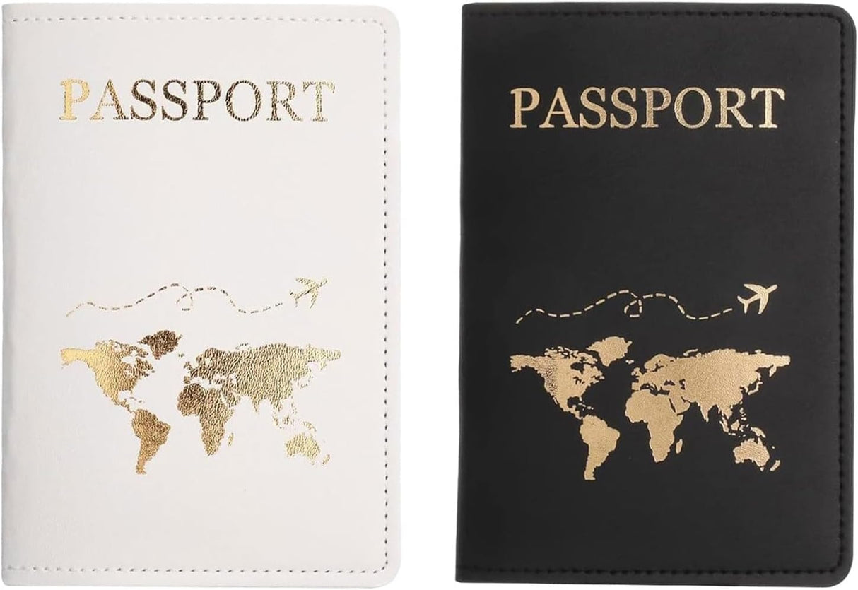 2 Pcs Passport Holder, Passport Cover, PU Leather Passport Case Organiser for Passport,Ticket Card, Business Cards, Credit Card,Boarding Passes, Portable Travel Wallet Case for Men Women,White+Black.