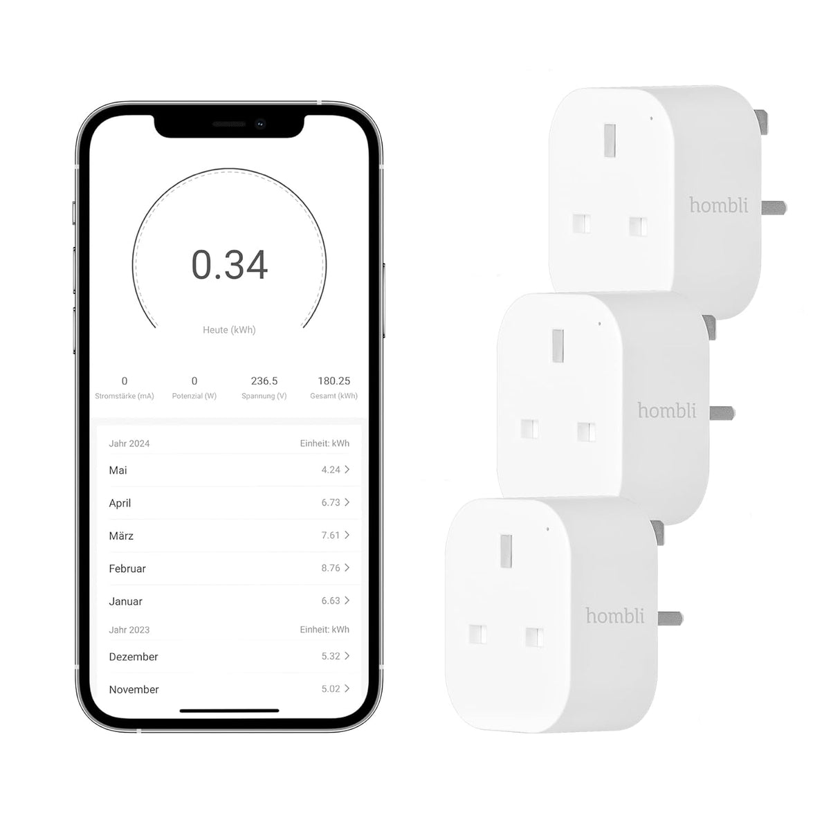 Hombli Smart Socket UK – Smart Wi-Fi Plug with Energy Monitoring, Voice Control Compatible with Alexa/Google, Remote App Operation, Timer Scheduling, Easy Installation, Lasts up to 25,000 Hours.