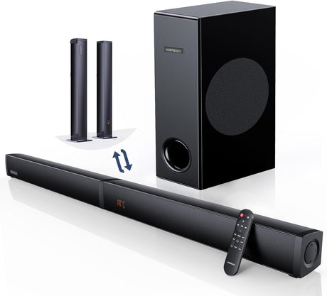 MEREDO Sound bar with Subwoofer 180W Detachable 2 in 1 Sound Bars for TV 2.1CH Treble & Bass Adjust 5 EQ Modes ARC/Optical/AUX/Bluetooth 12L Deep Bass for Home Theater Wall Mount-.