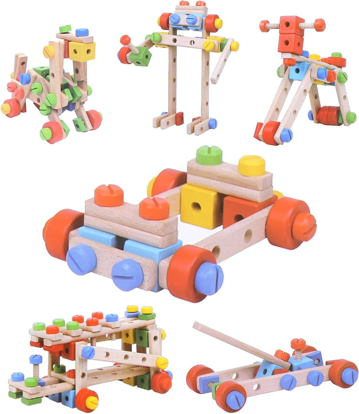 Boxiki kids Wooden Building Toys - STEM Kids Construction Toys Set of 78 PCS Building Blocks – Creative Wooden Toys for Fine Motor Skills - Fun Educational Toys for 4 5 6 7 Year Olds Boys & Girls.