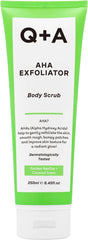 Q+A AHA Exfoliator Body Scrub, Enhanced Body Care with Lactic & Glycolic Acids, Natural Exfoliants to Deeply Refine Skin Texture, Promoting Soft, Supple, and Radiantly Smooth Skin, 250ml.