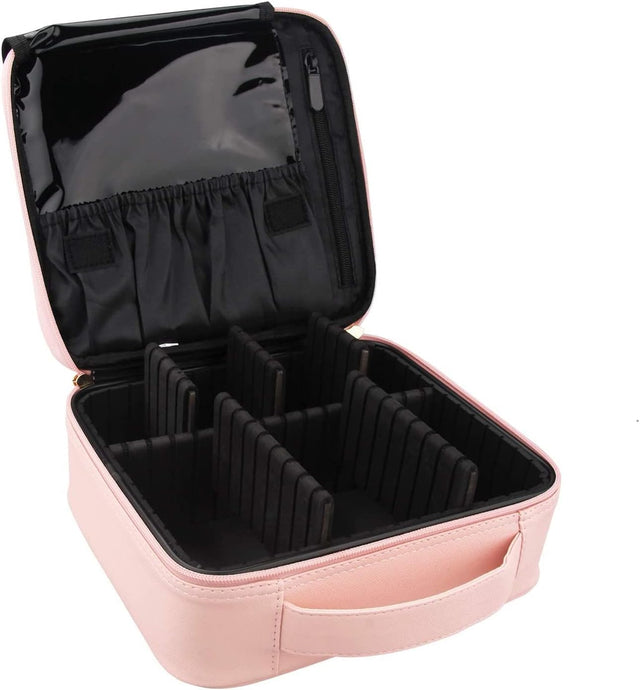 Makeup Bag Cosmetic Case Portable Travel Vanity Beauty Box Make Up Artist Train Case Hairdressing Tools Organiser with Adjustable Compartments Detachable Waterproof Oxford Fabric, Pink.