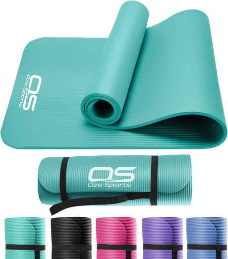 Yoga Mat Exercise NBR Fitness foam mat Extra Thick Non-Slip Large Padded High Density ideal for HiiT Pilates gymnastics mats Fitness & Workout with Free Carry Strap.