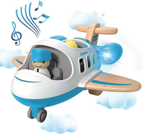 Toy Airplane for Kids, Toddler Planes Toys with Sound and Light, Mini Truck Toys for Introducing Aeronautical Knowledge, Vehicle Toys for 18 Months, 2 3 4 5 Years Old Boys Gift (Wooden + Plastic).