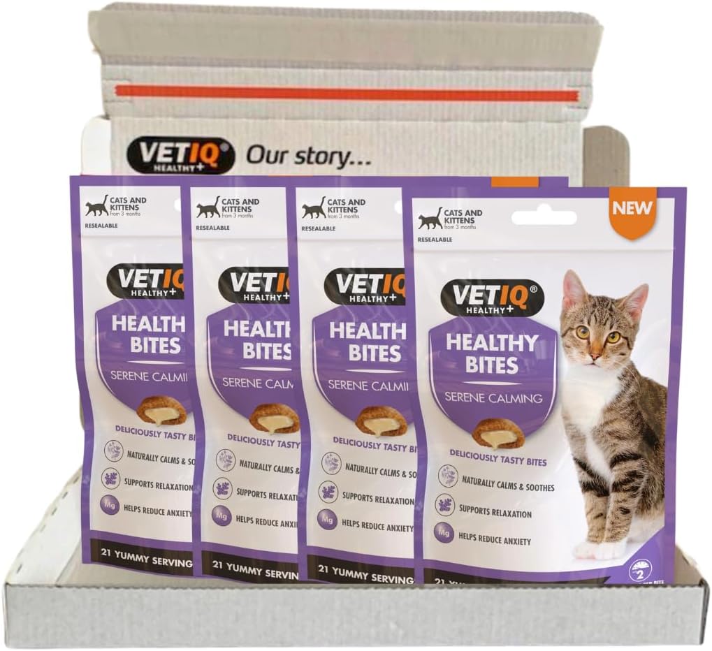 VETIQ Healthy Bites Serene Calming Treats For Cats & Kittens, Naturally Calms & Soothes, Supports Relaxation & Helps Reduce Anxiety, 65 g (Pack of 4)