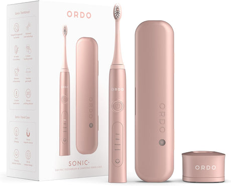 Ordo Sonic+ & Charging Travel Case Bundle - Electric Toothbrush Advanced Smart Tech with 4 Brushing Modes Fast Rechargeable Battery & Silicone-Polishing Element USB Charger for Adults - Pearl Violet.