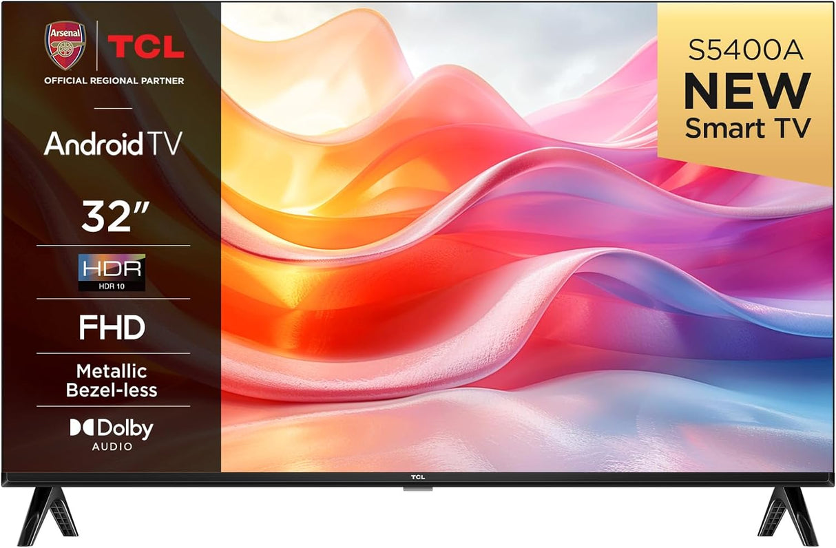 TCL 32S5400AFK 32-inch Television, HDR, FHD, Smart TV Powered by Android TV, Bezeless design (Kids Mode, Dolby Audio, compatible with Google assistant).